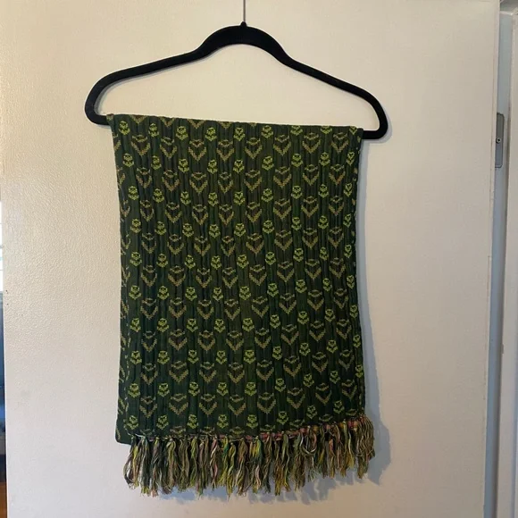 Ace & Jig Green Ikat Plaid Fringe Scarf with Pink, Yellow, Blue Checks - Picture 2 of 2